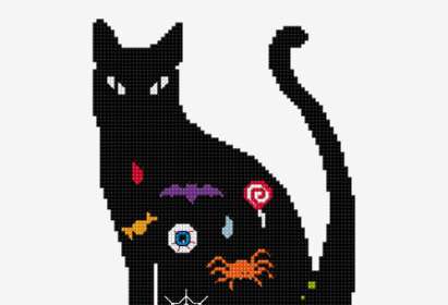 Gato negro Halloween en punto de cruz