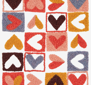 Collage de corazones de colores.