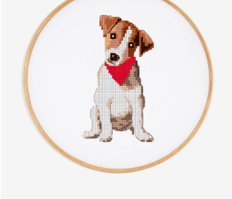 Adorable raza Jack Russell Terrier en punto de cruz